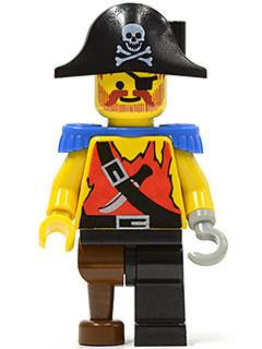 LEGO Minifigure-Pirate Shirt with Knife, Black Leg with Peg Leg, Black Pirate Hat with Skull, Blue Epaulettes-Pirates / Pirates I-PI023-Creative Brick Builders